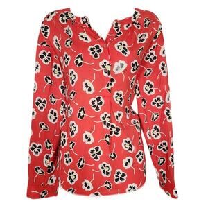Juicy couture red floral print oversized blouse size small